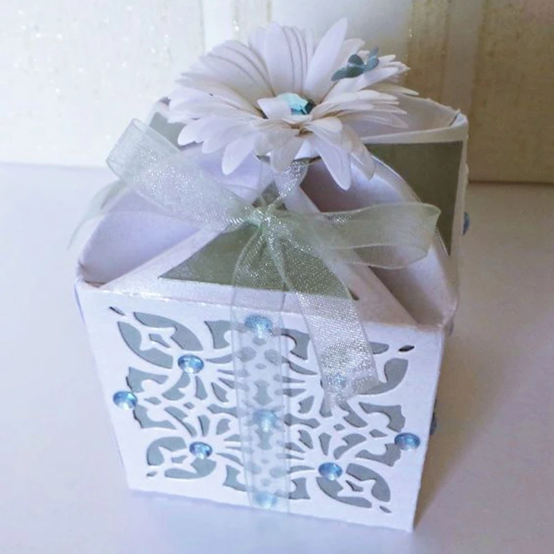 3D Foldable Gift Box Elegant Flower Pattern Metal Cutting Dies Scrapbooking Album Paper DIY Card Crafts New