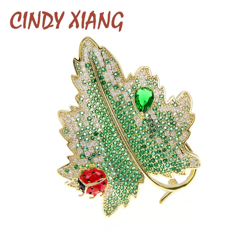 Женская брошь божья коровка CINDY XIANG из меди с зелеными листьями|Броши| |