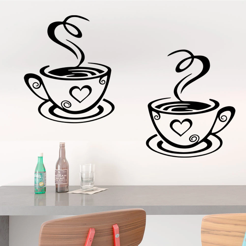 Coffee Cups Wall Sticker Tea Cup Home Kitchen Restaurant Cafe Decal Vinyl Decor 
