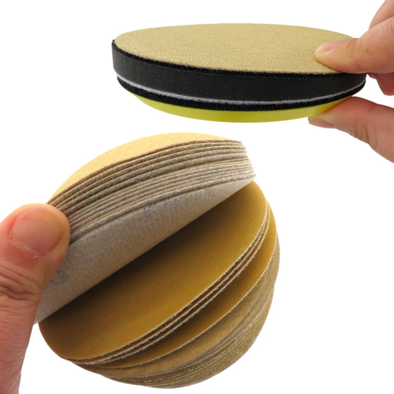 MAXMAN 10 шт. 5 дюймов/125 мм Задняя ворс диск наждачная бумага желтая Self-клейкий лист Авто Запчасти полированная Сухой наждачная бумага