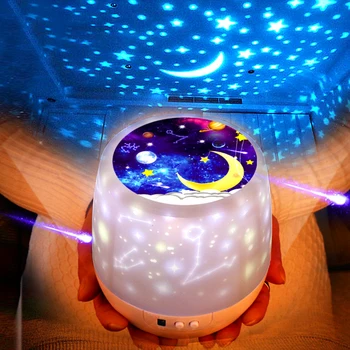 

USB Charging Colorful Starry Sky Projector Night Light Rotation Starry Moon Night Lamp For Birthday Gift Romantic Baby Children