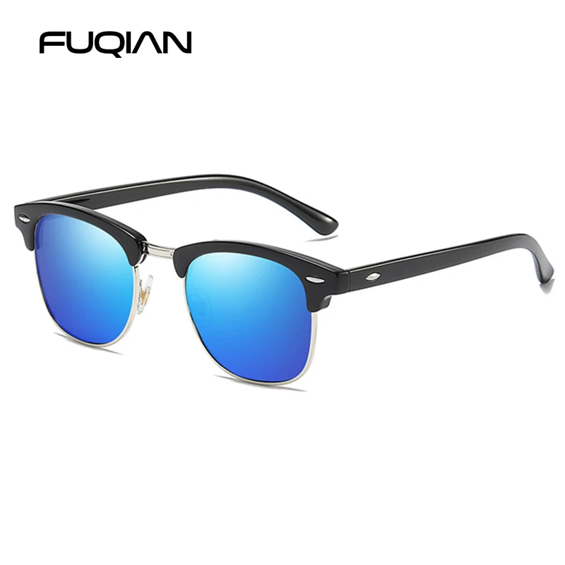 Classic Half Frame Polarized Sunglasses Men Women Retro Rivet Small Sun  Glasses Male Popular Black Anti Glare Travelling Shades