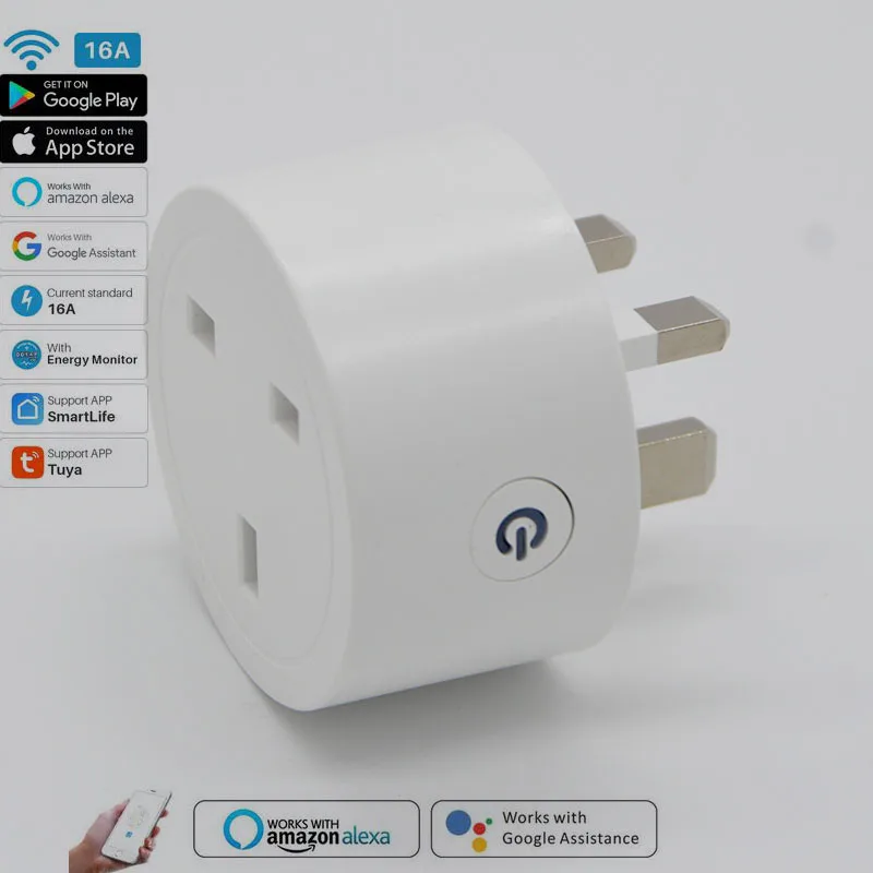 2 шт. умная штепсельная вилка UK 16A WiFi розетка монитор питания Функция