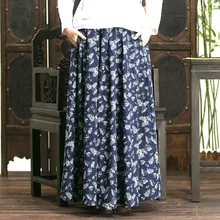 Размера плюс 5XL 6XL 5XL с цветочным принтом из хлопка и льна с Повседневное Plissee плиссированные Женские трапециевидной формы женские юбки в стиле casual ретро юбка-трапеция