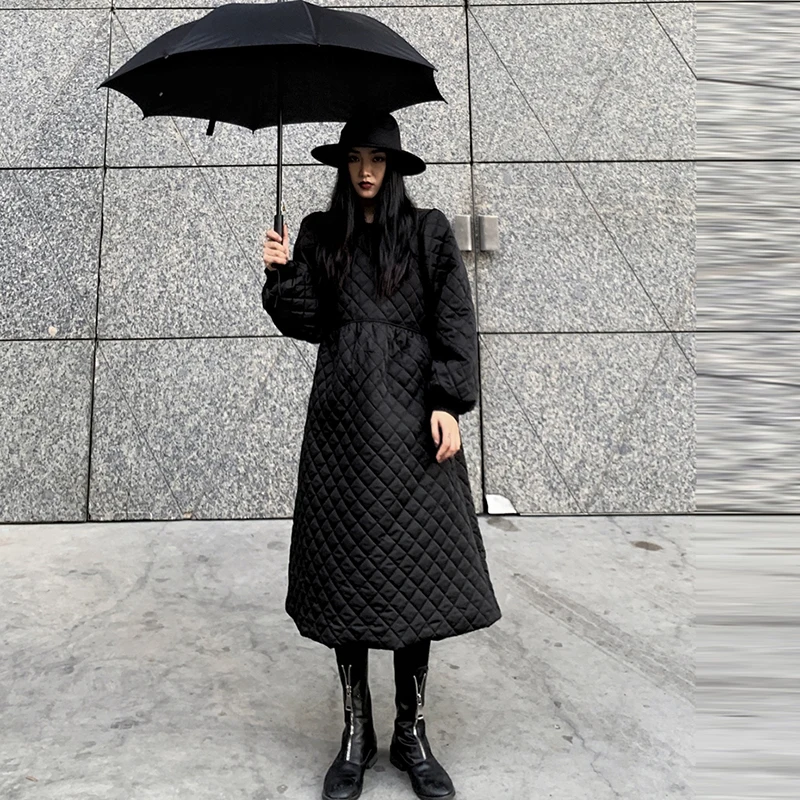 XITAO, Черное женское платье, модное, новинка, зимнее, элегантное, маленькое, свежее, пуловер в клетку, длинный рукав, элегантное, Повседневное платье DMY2017