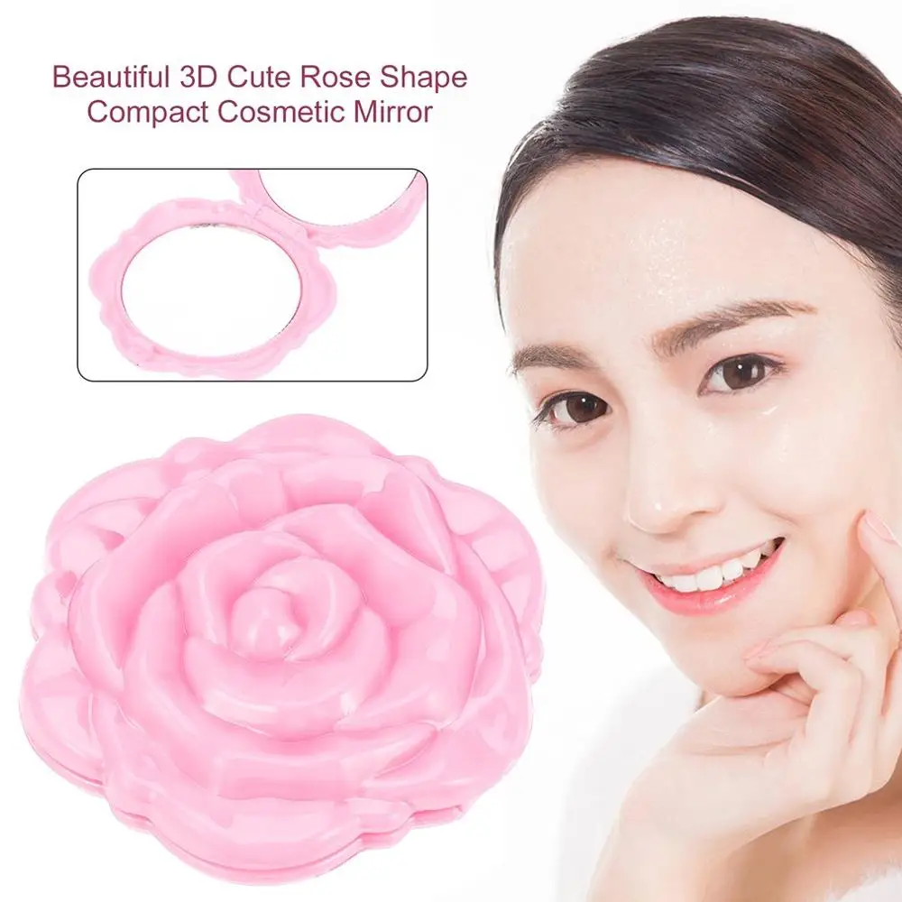 

New Mini Rose Flower Makeup Mirror Cute Portable Women Compact Double Sided Table Mirror Pocket Cosmetic Mirror Makeup Beauty