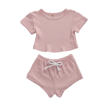 

0-24M Newborn Infant Kids Baby Girl Clothes Sets Short Sleeve Cotton Knitting Tops T Shirts Shorts 2PCS Outfits Summer Tracksuit