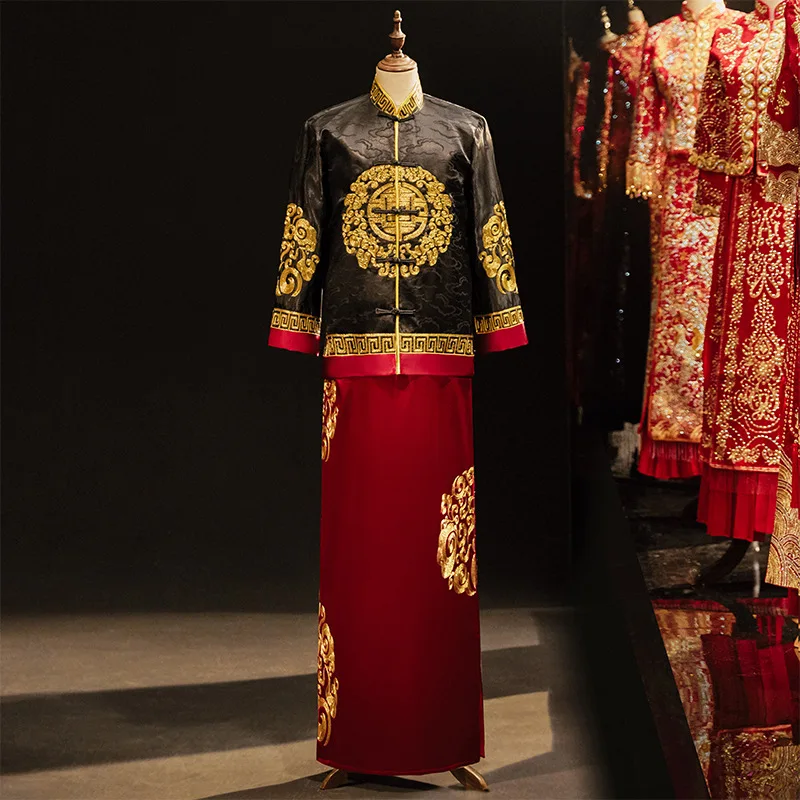 Chinese Style Traditional Bride Bridegroom Wedding Dresses Ancient Red Phoenix Choengsam Vestidos Qipao