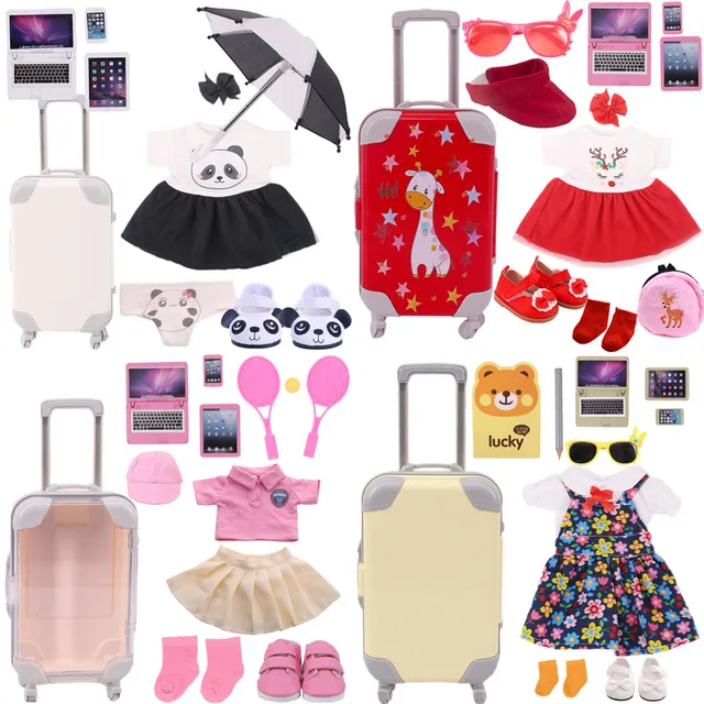 Suitcase Set Doll Clothes Shoes Accessories For 18 Inch American Doll Girl 43 Cm Reborn Baby Clothes New Logan Boy,Free Shipping