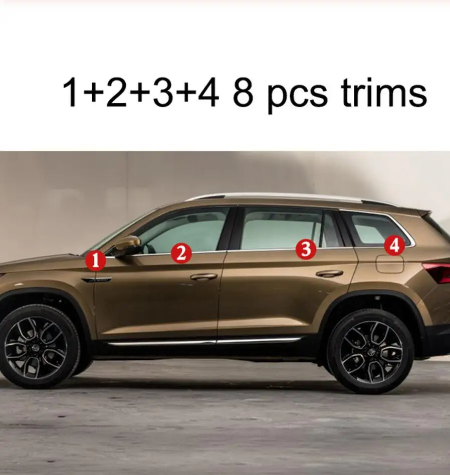 8 pcs trims Автомобильные аксессуары из нержавеющей стали для окон автомобиля, внешняя накладка на подоконник для skoda kodiaq, Стайлинг автомобиля - Название цвета: 8 pcs trims