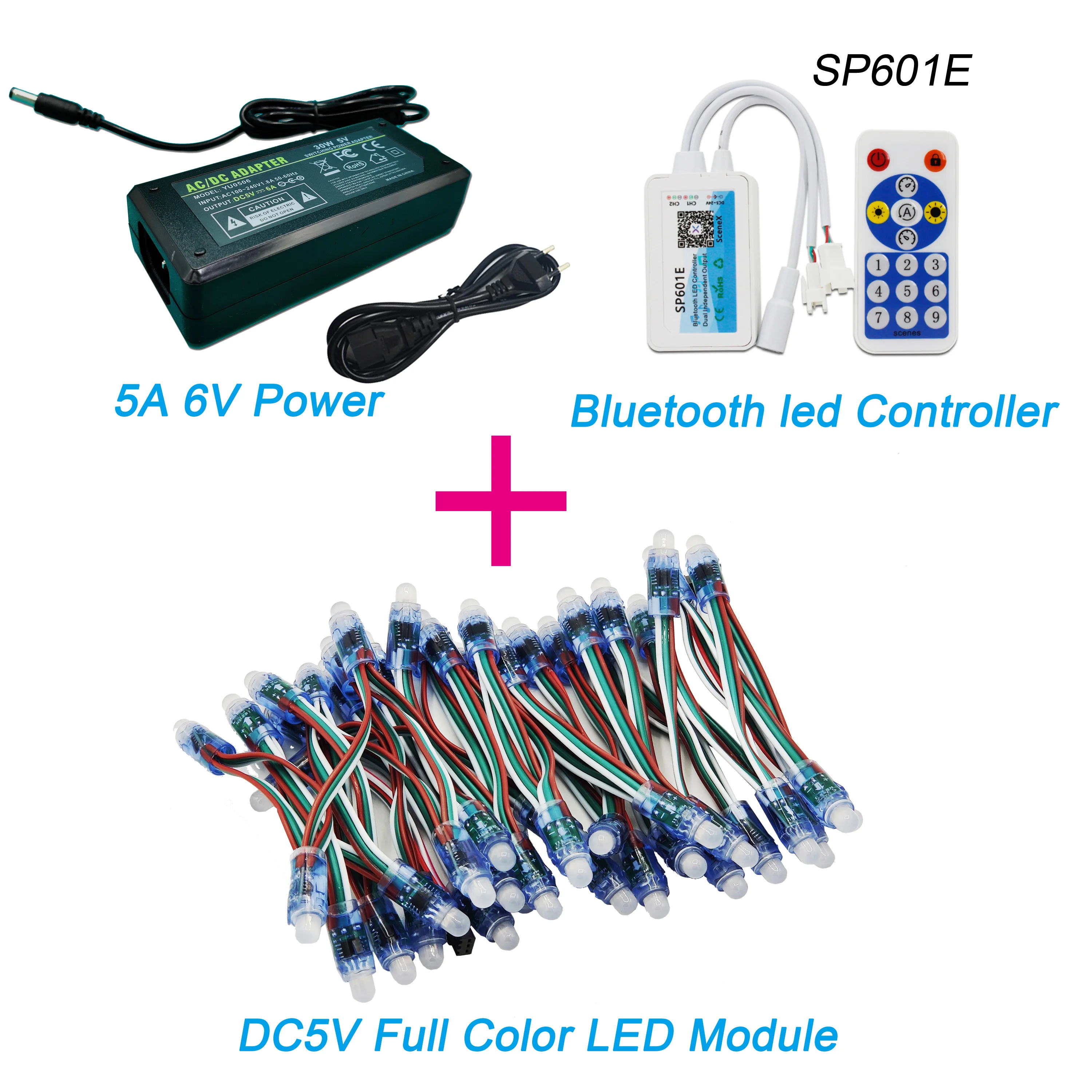 50 Pcs WS2811 IC RGB Pixel LED Module Light Full Color IP68,5V 6A led power Supply Adapter,Pixels RGB led strip Controller