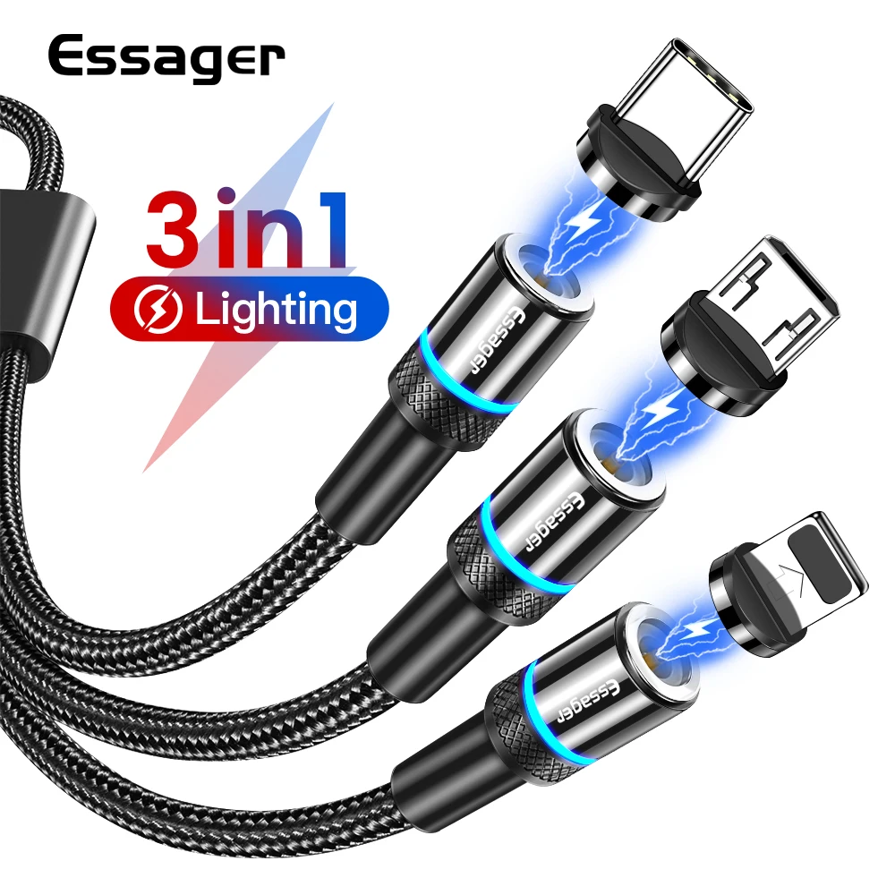 Магнитный кабель Essager 3 в 1 с Micro USB для iPhone Samsung Xiaomi мульти-магнитное зарядное