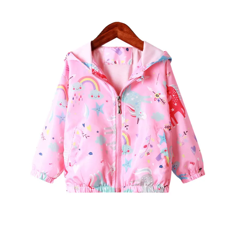 2020 New Spring and Autumn Girls Hooded Jacket Little Girl Cartoon Unicorn Zipper Windproof Long Sleeve Casual Top | Детская одежда и