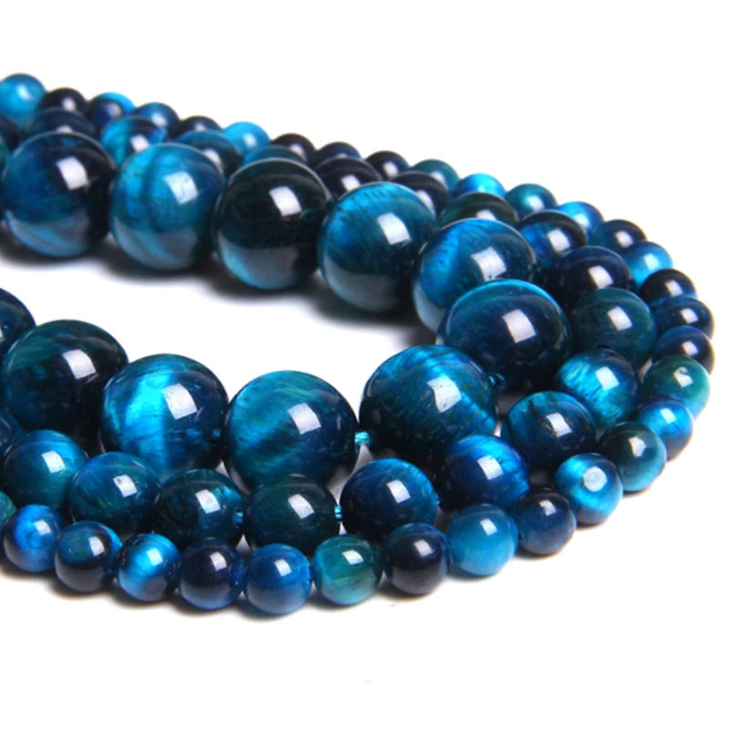 Круглые бусины из натурального камня тигрового глаза насыпью королевский синий