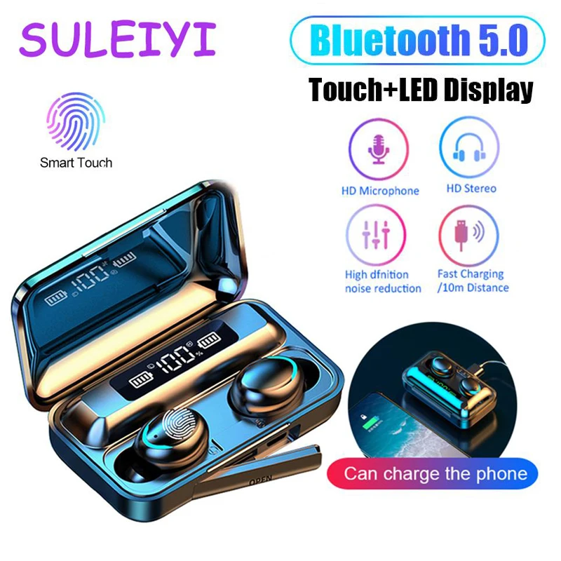 Беспроводные наушники F9 tws V5.0 сенсорные bluetooth со светодиодный ным дисплеем