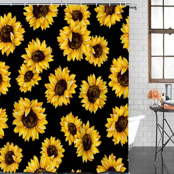 

Sunflower Plant Natural Yellow Bathroom Shower Curtains Bathroom Decor with Hooks Waterproof