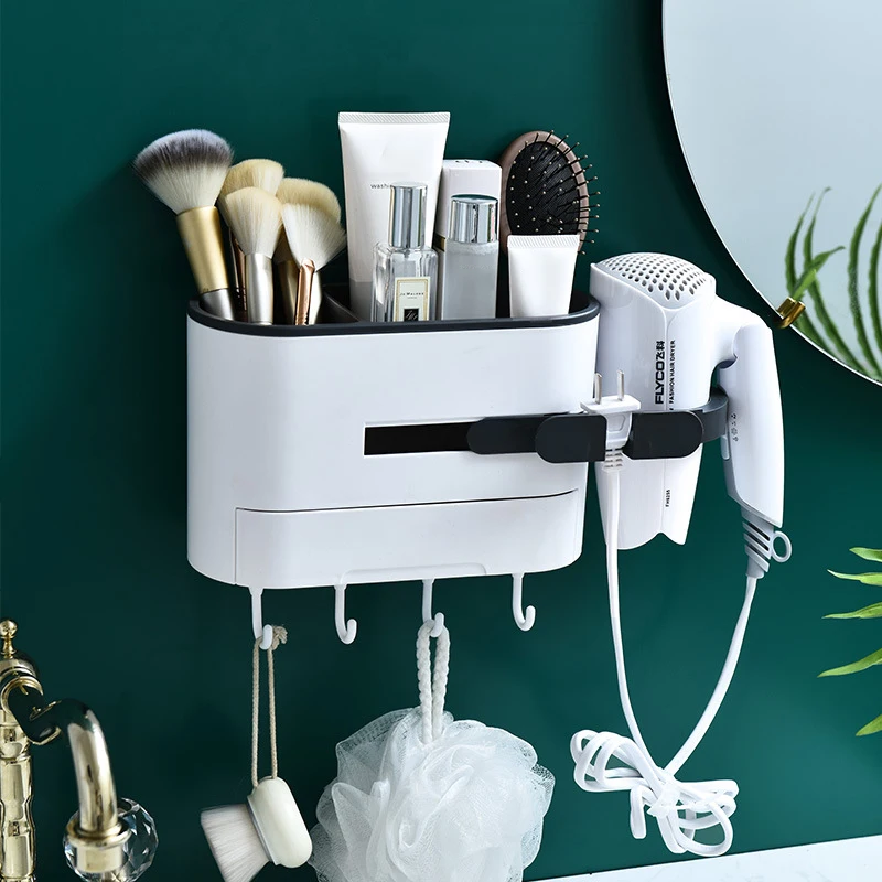 

Bathroom Accessories Bathroom Shelf Multifunctional Makeup Storage Rack Wall Hook Hair Dryer Rack Cosmetic Organizer Storage Box