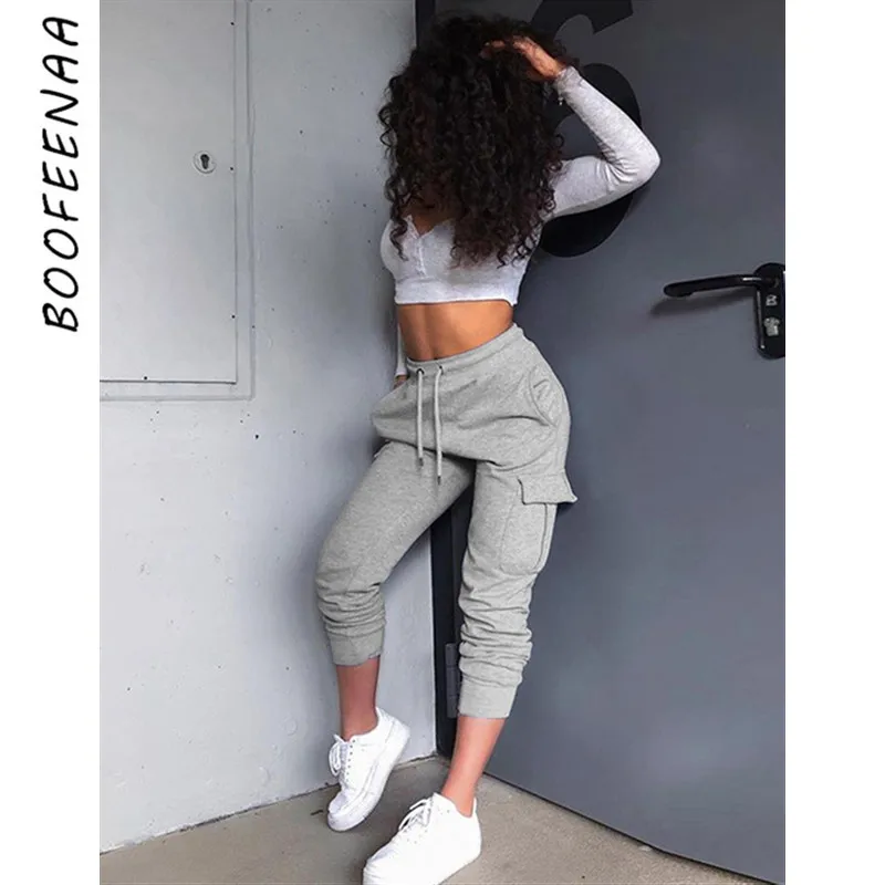 BOOFEENAA модные спортивные штаны с карманами для спорта и отдыха женская одежда