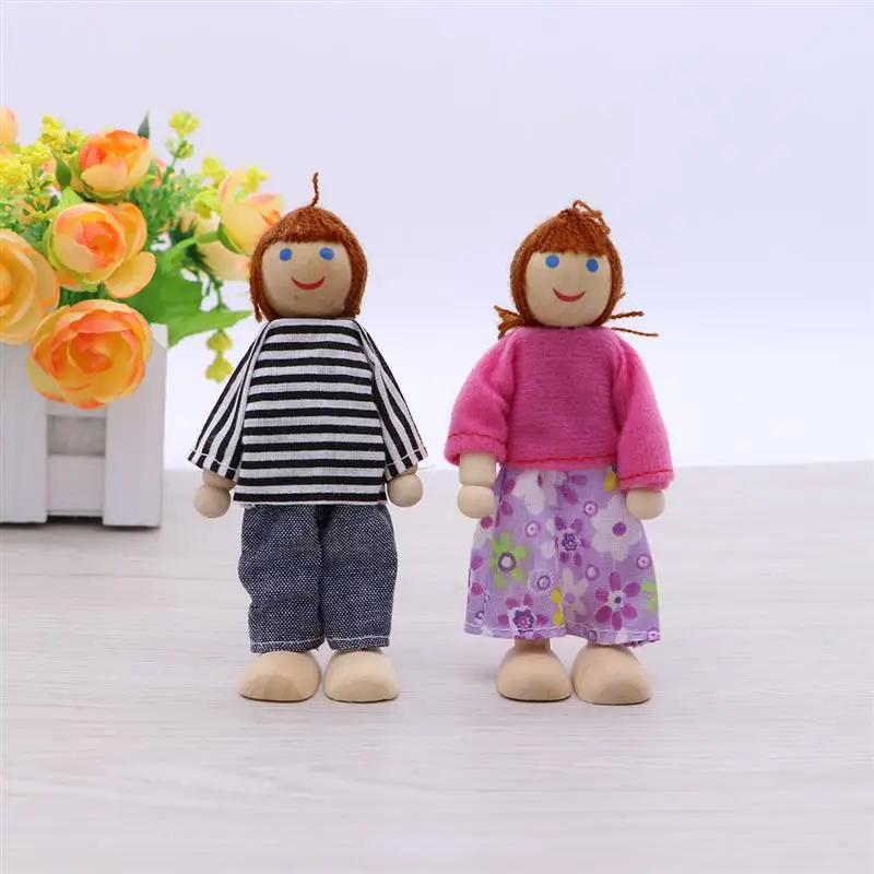 TOYANDONA 7pcs Wooden Dolls Pretend Play Set Dolls Family for Children Kids Figure Toy Mini House Gift