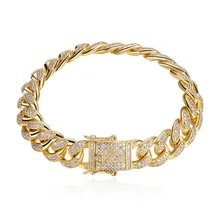 12 мм Мужской циркониевый браслет с кубинским звеном в стиле хип-хоп ювелирный Золотой Серебряный толстый Тяжелый медный материал браслет-цепочка с фианитами