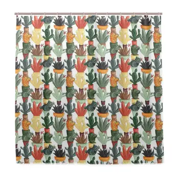

Cactus Succulent Pots Botanical Themed Illustration House Plant Arrangement Shower Curtain 66x72 Inch, Home Decorative Polyester