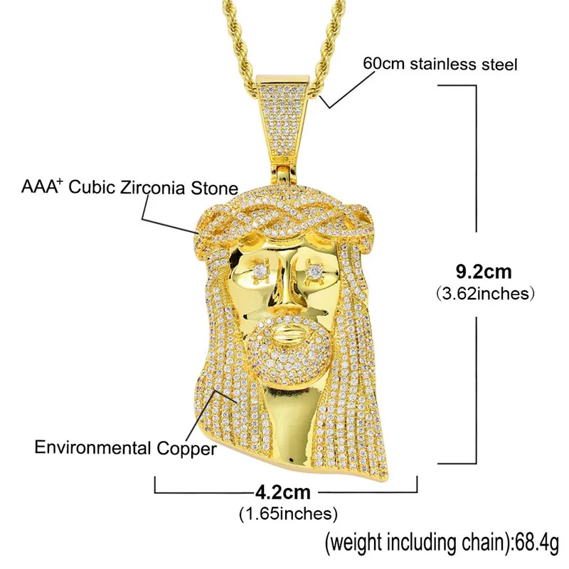 Iced Out Jesus Corolla Big Pendant Mens Hip Hop Necklace With Chain Fashion CZ Stone Necklace For Man Women Gift