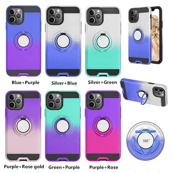 

10pcs/lot Gradient Colors TPU+PC 2 in 1 Back Phone Case For iPhone 6 6s 7 8 Plus X XS Max XR 11 Pro Max With 360 Rotating Ring