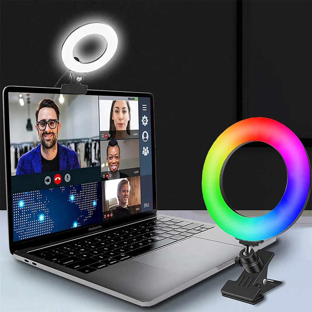 160mm RGB 링 라이트 삼각대 LED 링 라이트 셀카 링라이트 램프, RGB 컬러 비디오 라이트 유튜브 틱톡 화상 회의