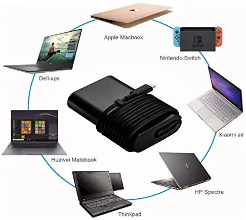 Huiyuan подходит для Dell 65 Вт 20В 3.25A USB-C для Dell LA65NM170 2YKOF 02YKOF XPS 12 9250 12 7275 13 7370 и Другое Тип передавать данные и зарядные устройства