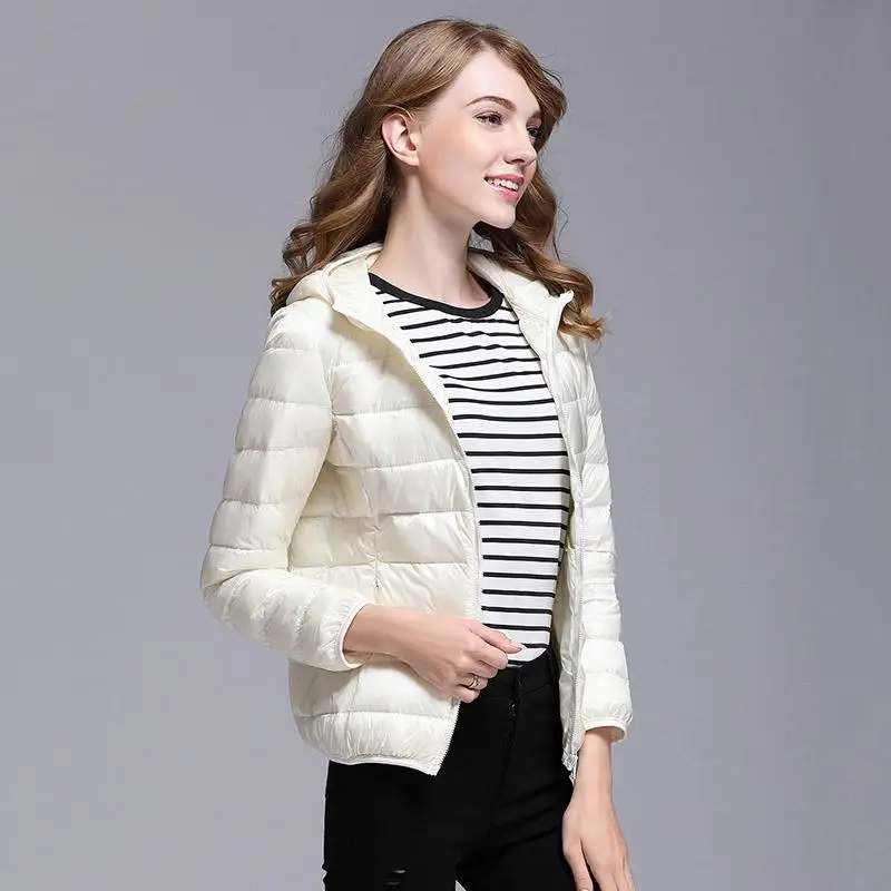 Зимний теплый пуховик с оранжевым утиным пухом, Женское пальто для улицы, пальто с капюшоном, куртка, Повседневная парка для женщин - Цвет: White