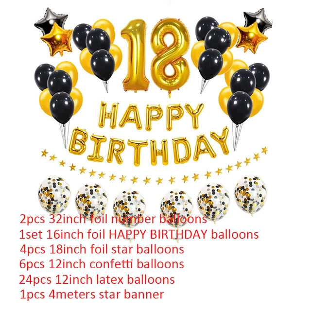 recoger Con Disturbio Globos de cumpleaños número 18 para 18 años, adornos de fiesta, oro y  negro, 81st, suministros, 38 Uds. _ - AliExpress Mobile