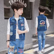 Childrenswear BOY'S Autumn Clothing Labeling Denim Waistcoat Autumn New Style Fashion Big Boy Korean-style Jacket Fashion