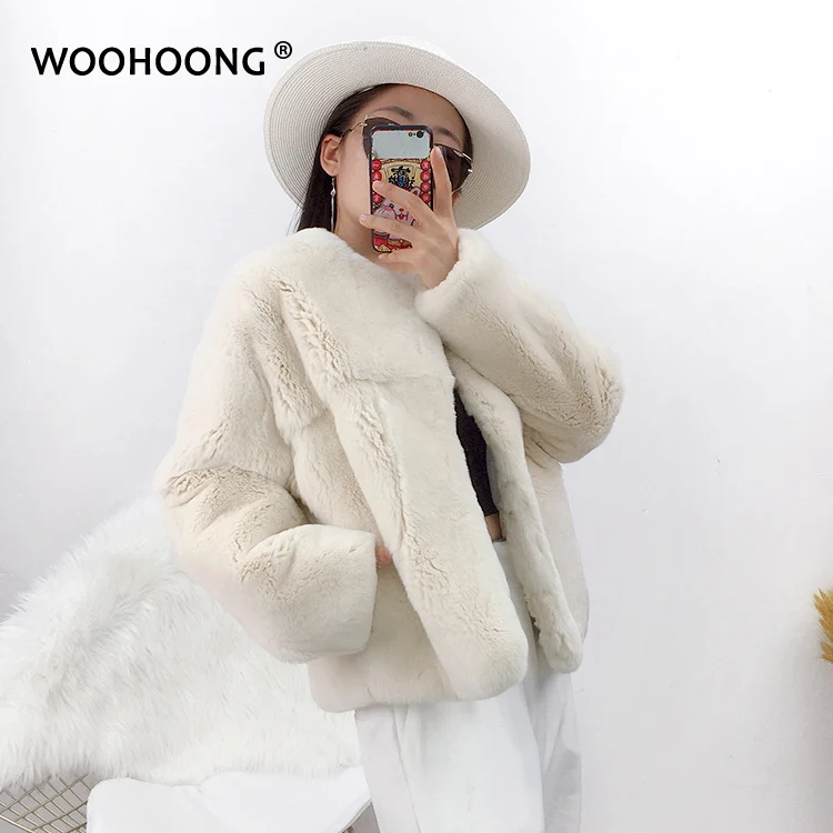 

Winter New Rex Rabbit Fur Coat Women Short Fashion Luxury Real Rabbit Coat Female Warm Plush Coats Overcoats Elegant Women