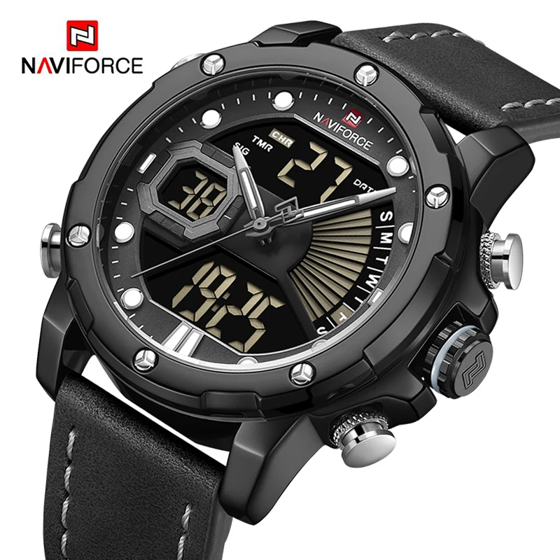 Часы наручные NAVIFORCE мужские с хронографом модные светящиеся цифровые