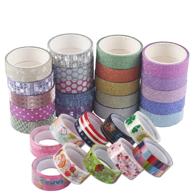 10PCS Glitter Glitter Pattern Washi Tape Adhesive Sticker Hand Diary  Stickers Masking Tape Decorative Christmas DIY