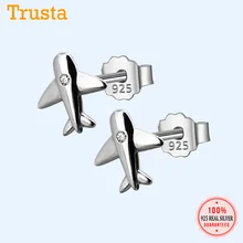Trusta 925 пробы серебряные серьги-гвоздики с самолетом и самолетом 9 мм X 10 мм женские с ярким CZ ювелирное изделие ручной работы DS222