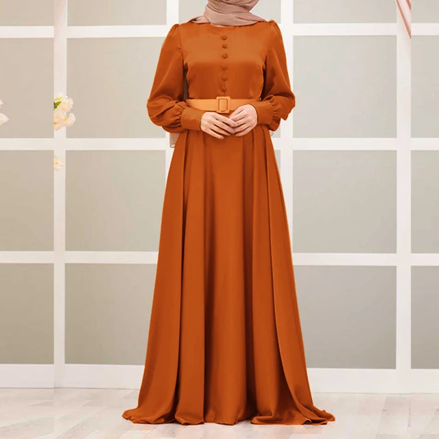  - ZANZEA Women Long Sleeve Satin Maxi Dress Jilbab Islamic Clothing Caftan Marocain Eid Mubarek Dubai Turkey Abaya Hijab Dress