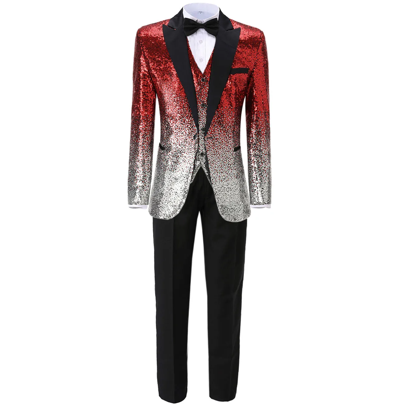 Мужской костюм с пайетками из 3 предметов, блестящий приталенный смокинг, пиковый лацкан с тупым углом, вечерние, свадебные, для жениха, для банкета, ночного клуба(Блейзер+ жилет+ брюки - Цвет: Red-Silver