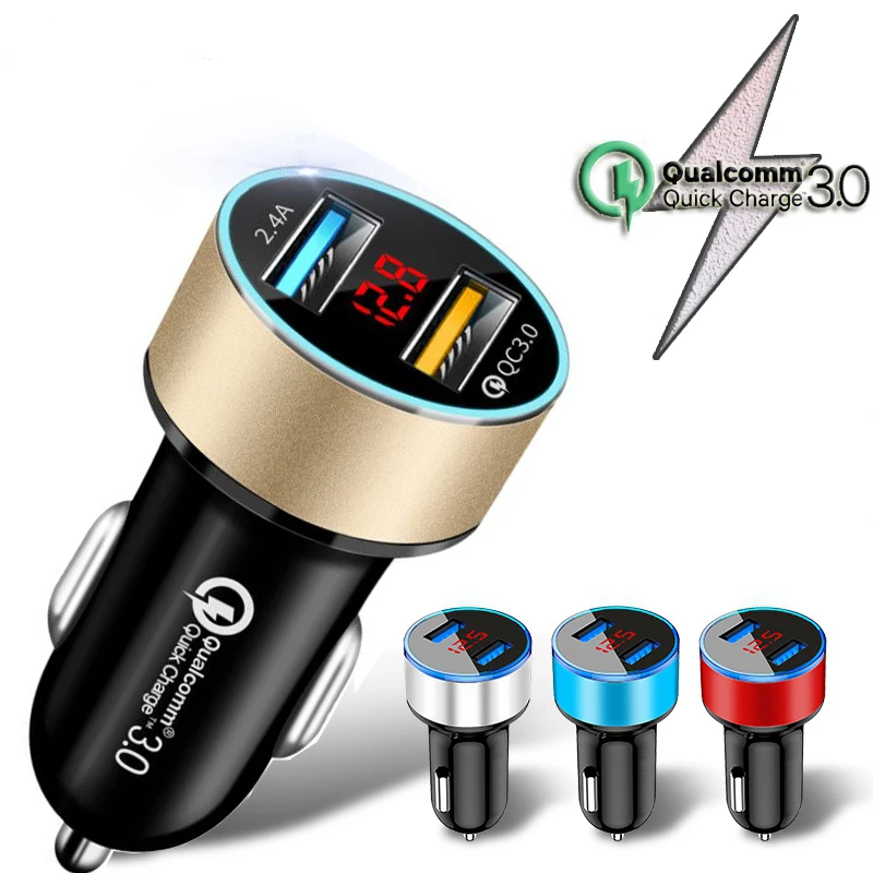

QC3.0 Digital Display USB Car Charger Quick Charge 3.0 Dual USB 3.1A Fast Charging Metal for Xiaomi Redmi Samsung Huawei Honor
