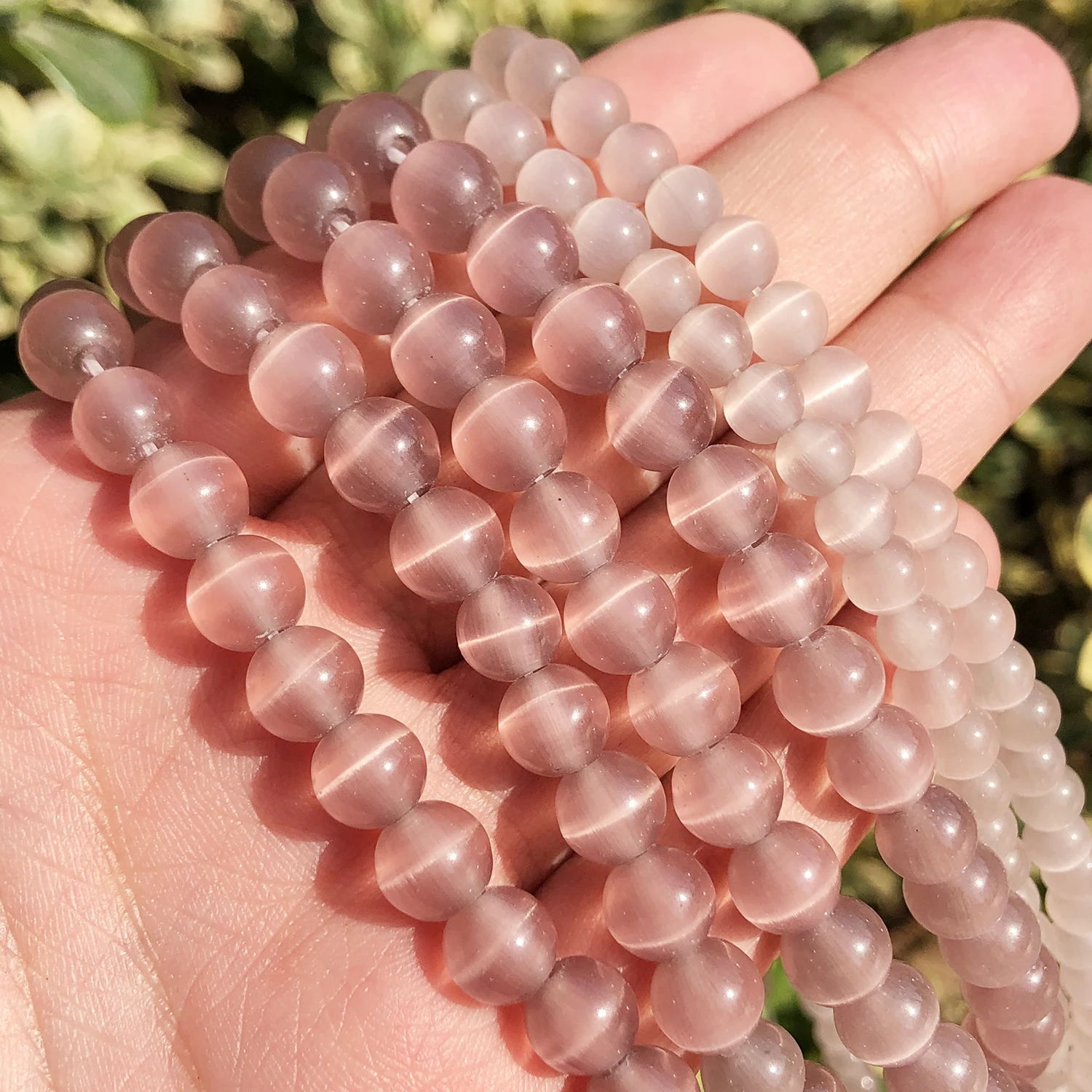 Natural Pink, White, & Blue Cat Eye Round Loose Beads for Jewelry Making - High-Quality Moonstone DIY Bracelet, 15 Strand