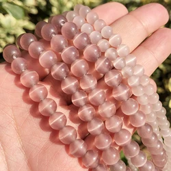 Natural Pink, White, & Blue Cat Eye Round Loose Beads for Jewelry Making - High - Quality Moonstone DIY Bracelet, 15 Strand (Light purple)