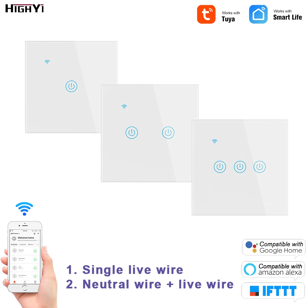 1 2 3 Gang 220V Tuya Smart Home Alexa Google Voice Управление без нейтральный провод дистанционного ЕС