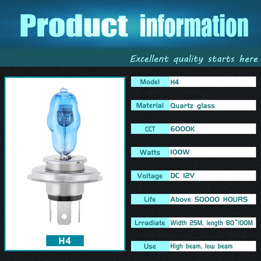MovFlax H4 H7 H3 Car HOD Halogen Bulbs H9 H1 2 Pcs DC 12V 100W 6000K White Light Front Headlight Lamp Car Light Source Parking