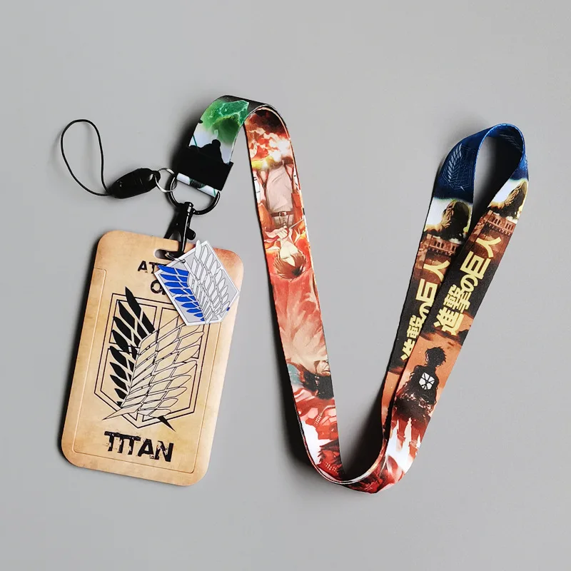 Card holder 1 set Japanese anime card cases lanyard keychains for Attack on Titan