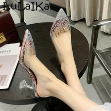 LuLaIKa2019 новые женские сандалии модные летние Прозрачный Искусственный бриллиант стилеты с мулами обувь дикие сексуальные остроконечные туфли для ночного клуба