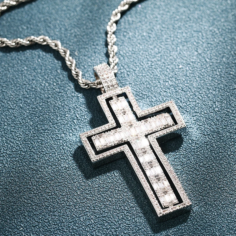 ネックレス・チョーカー Luxury Street Wear ICE Cross Necklace unisexual Cross Iced Out CZ Pendant Hip Hop Bling Star Link Chain
