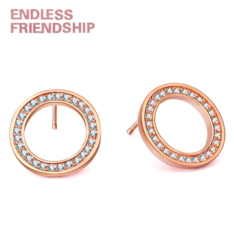 Бесконечная Мода RoseGold кристалл круглые женские серьги-гвоздики для женщин серьги простого дизайна модные ювелирные изделия подарок Прямая поставка