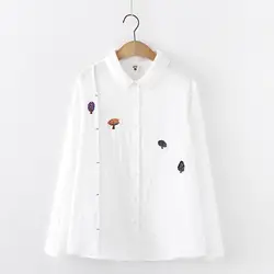 Chemisier femme bluzki damskie mori/Осенняя Блузка для девочек в японском стиле с длинными рукавами и вышивкой белой елки