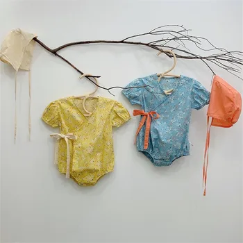 

Baby Romper Infant Jumpsuit Newborn Summer Baby Clothes Lace up Floral Infant Baby Girl Romper Cotton Baby Girl Clothes Korea