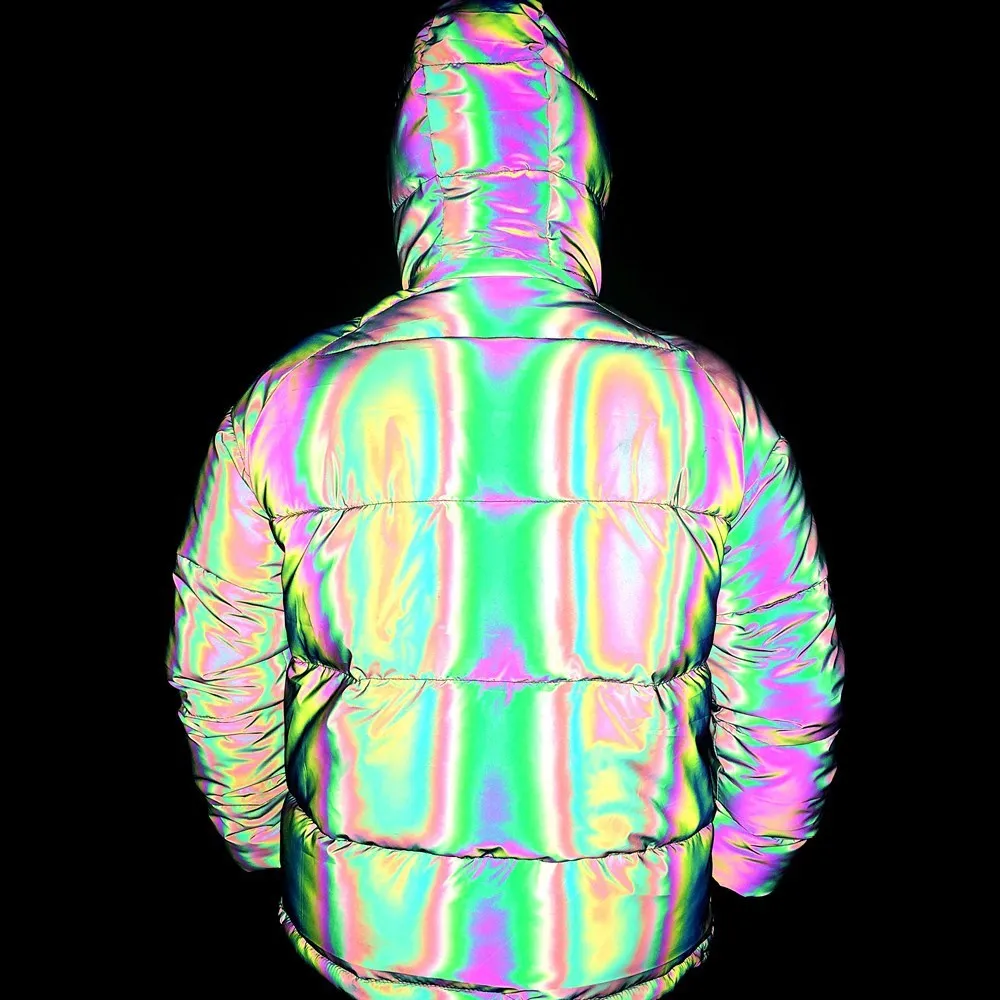 Winter Rainbow Color Reflective Jacket Women's Pocket Leaf